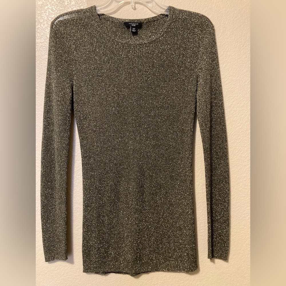 Ann Taylor Crew Neck Metallic Sweater